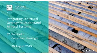 Mineral Systems  Rob Holm  BY:  Consultant Geologist  20 August 2019  Mineral Systems  Peters et