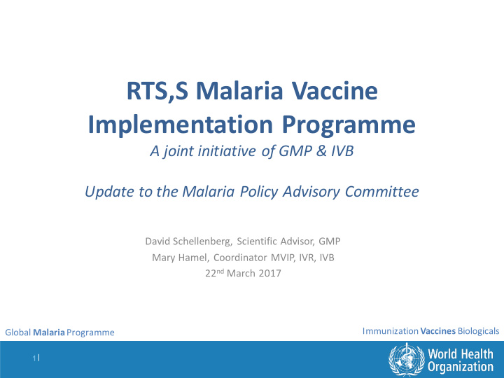 rts s malaria vaccine implementation programme
