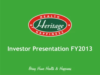Investor Presentation FY2013  Disclaimer  The release contains forward-looking statements,