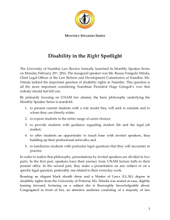 Disability in the Right Spotlight  The University of Namibia Law Review formally launched its