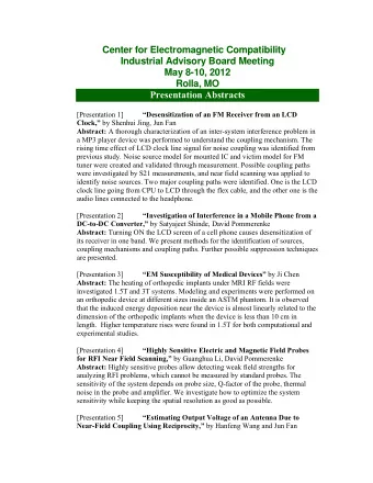 Center for Electromagnetic Compatibility  Industrial Advisory Board Meeting  May 8-10, 2012 Rolla,
