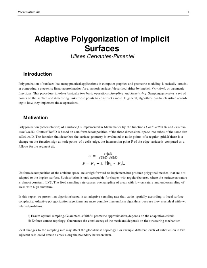 adaptive polygonization of implicit surfaces