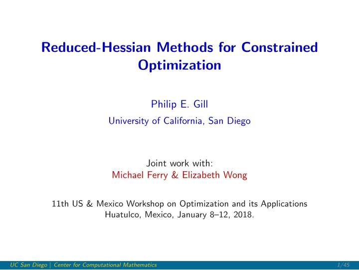 reduced hessian methods for constrained optimization