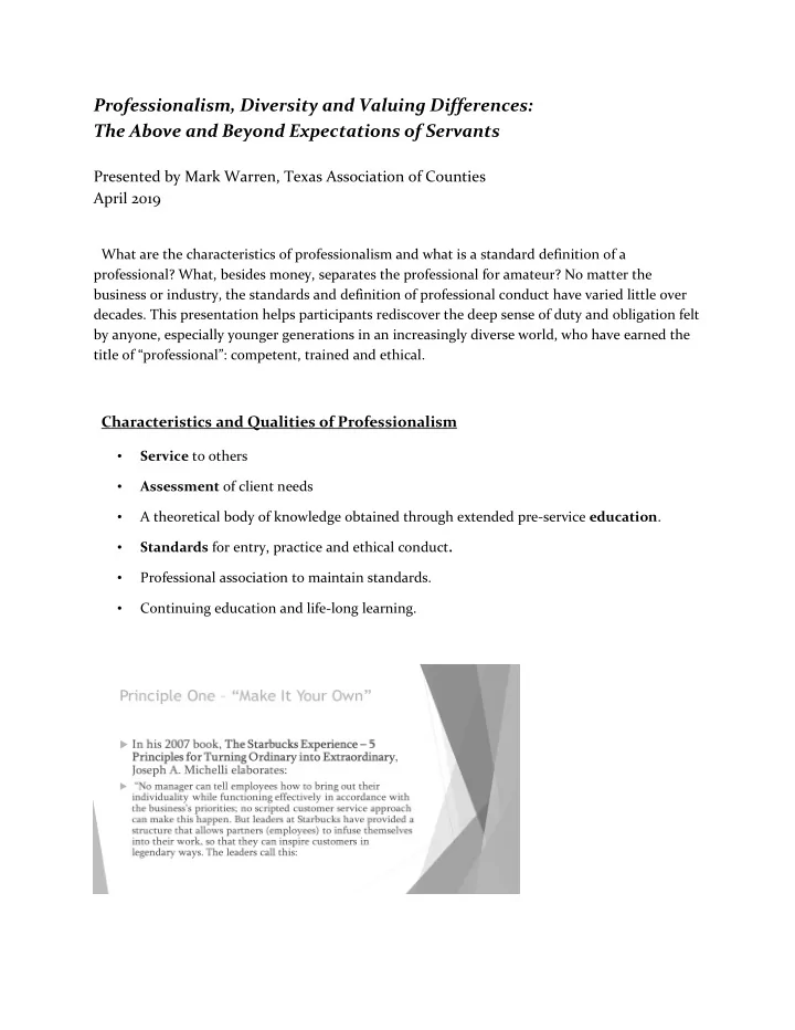 professionalism diversity and valuing differences the