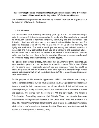 Title: The Philophonetics Therapeutic Modality: Its contribution in the diversified cultures of