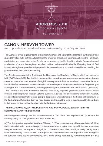 CANON MERVYN TOWER  the scriptural context to adoration and understanding of the holy eucharist