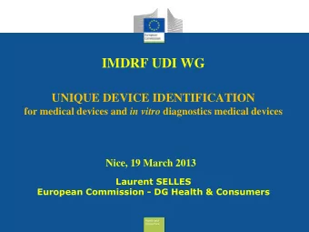 IMDRF UDI WG  UNIQUE DEVICE IDENTIFICATION for medical devices and in vitro diagnostics medical