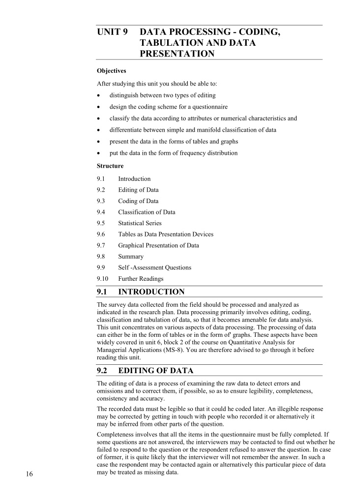 unit 9 data processing coding