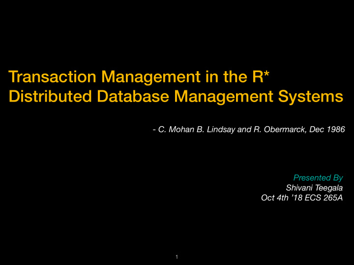 transaction management in the r distributed database