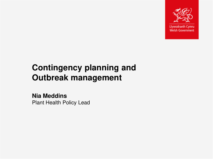 contingency planning and outbreak management