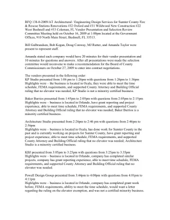 RFQ 138-0-2009/AT Architectural / Engineering Design Services for Sumter County Fire  &amp; Rescue