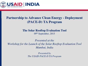 Partnership to Advance Clean Energy - Deployment  (PACE-D) TA Program The Solar Rooftop Evaluation
