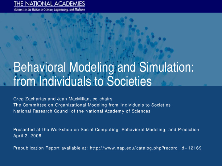 behavioral modeling and simulation from individuals to