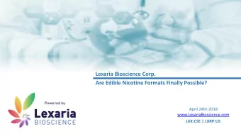 Lexaria Bioscience Corp.  Are Edible Nicotine Formats Finally Possible?  April 24th 2018