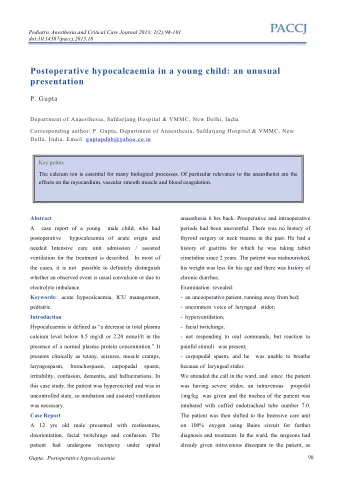 Postoperative hypocalcaemia in a young child: an unusual  presentation P. Gupta  Department of
