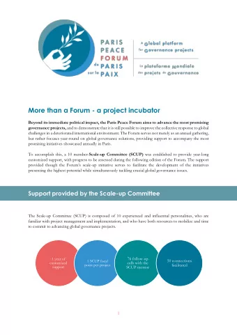 More than a Forum - a project incubator  Beyond its immediate political impact, the Paris Peace