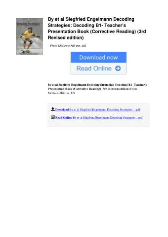 By et al Siegfried Engelmann Decoding  Strategies: Decoding B1- Teacher's  Presentation Book