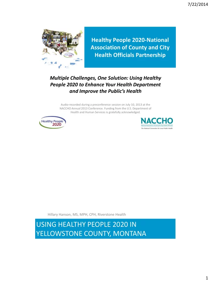 using healthy people 2020 in yellowstone county montana