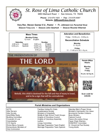 St. Rose of Lima Catholic Church 9883 Marbach Road  San Antonio, TX  78245 Phone: 210-675-1920