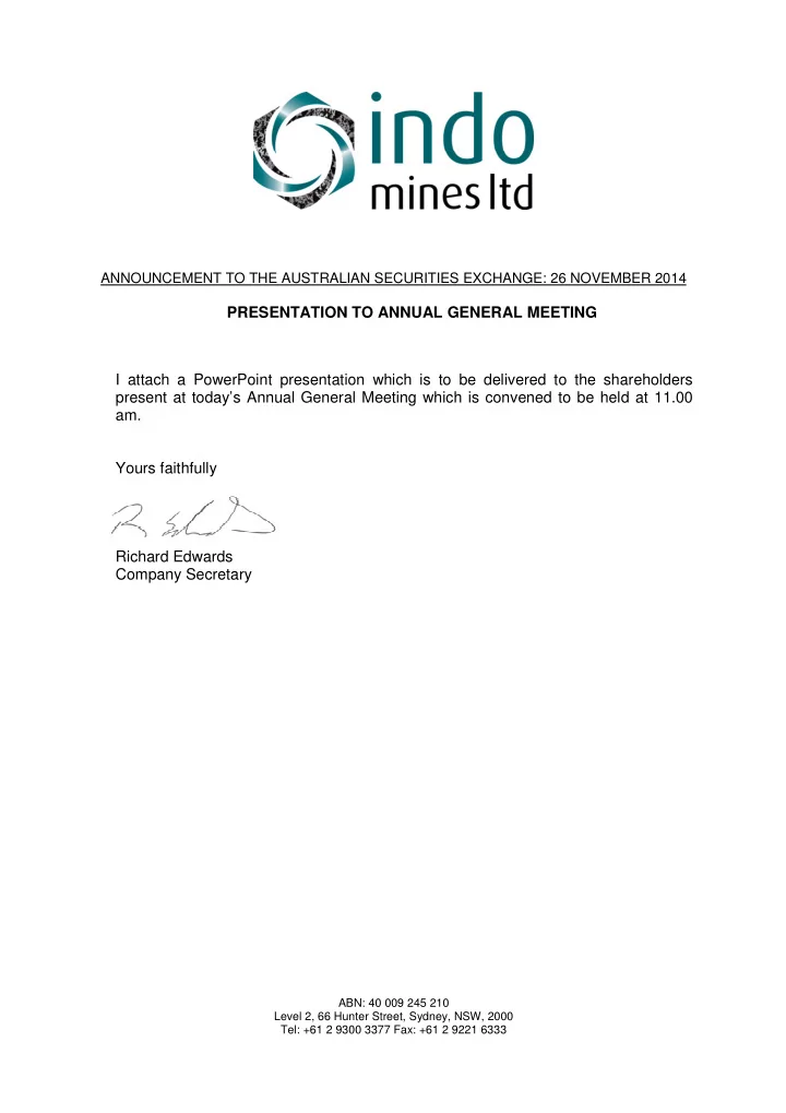announcement to the australian securities exchange 26