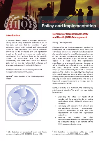 Elements of Occupational Safety Introduction and Health (OSH) Management If you are a factory owner