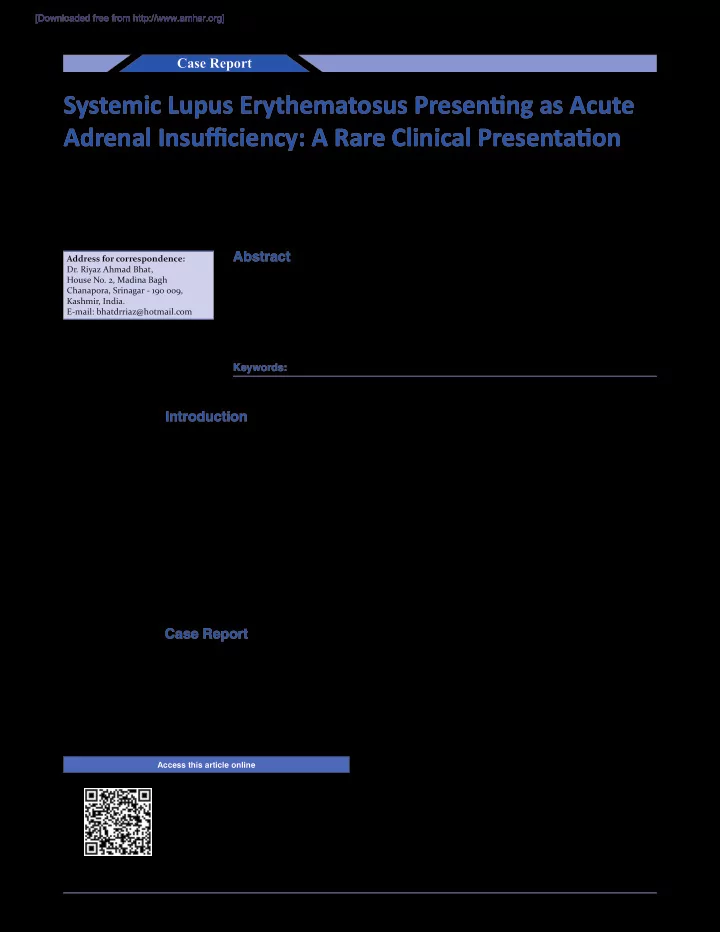 systemic lupus erythematosus presentjng as acute adrenal