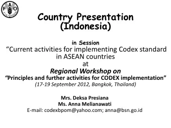 Country Presentation  (Indonesia)  in Session  Current activities for implementing Codex