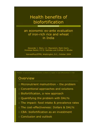Health benefits of  biofortification  an economic ex-ante evaluation  of iron-rich rice and wheat