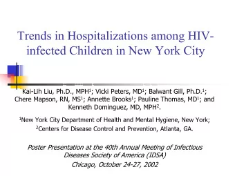 Trends in Hospitalizations among HIV-  infected Children in New York City Kai-Lih Liu, Ph.D., MPH 1