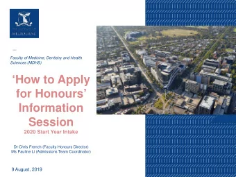 How to Apply  for Honours  Information  Session  2020 Start Year Intake  Dr Chris French