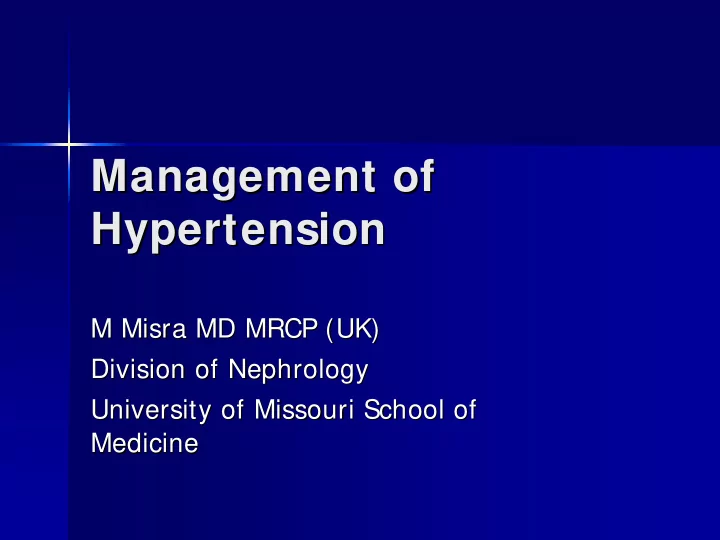 management of management of hypertension hypertension