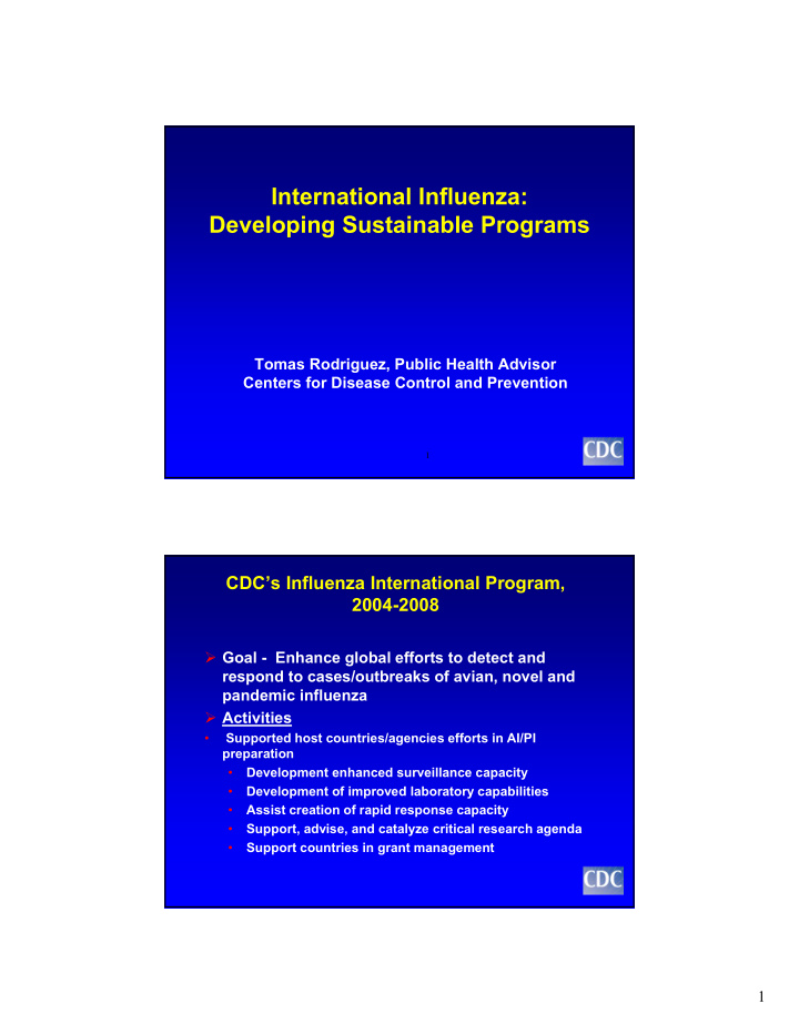 international influenza developing sustainable programs