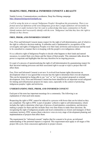 MAKING FREE, PRIOR &amp; INFIRMED CONSENT A REALITY  Natalie Lowrey, Communications coordinator,