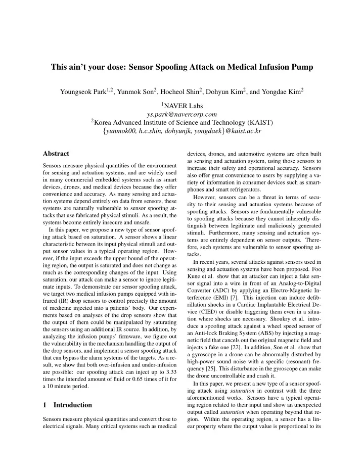 this ain t your dose sensor spoofing attack on medical