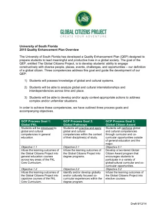 University of South Florida  2015 Quality Enhancement Plan Overview  The University of South