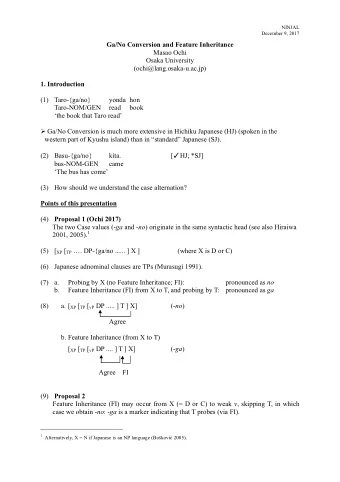 December 9, 2017  Ga/No Conversion and Feature Inheritance  Masao Ochi  Osaka University