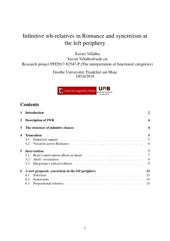 Infinitive wh-relatives in Romance and syncretism at  the left periphery  Xavier Villalba
