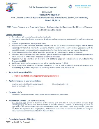 2015 Focus: Trauma and Traumatic Stress  Collaborating to Overcome the Effects of Trauma on
