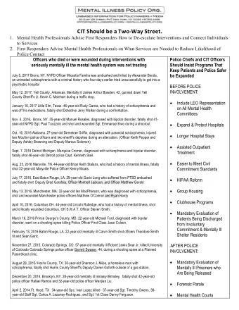 CIT Should be a Two-Way Street. 1. Mental Health Professionals Advise First Responders How to