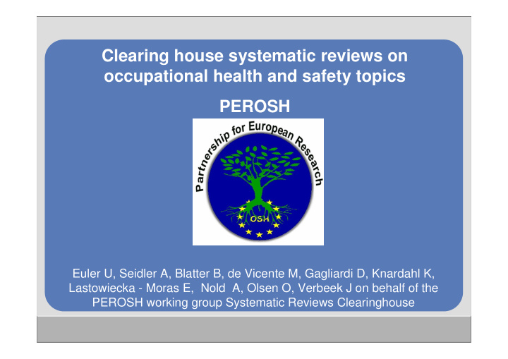 clearing house systematic reviews on occupational health