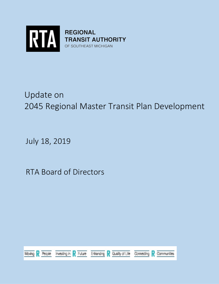 update on 2045 regional master transit plan development