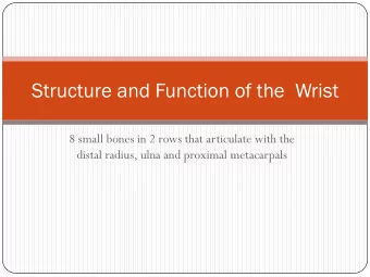Structure and Function of the  Wrist  8 small bones in 2 rows that articulate with the  distal