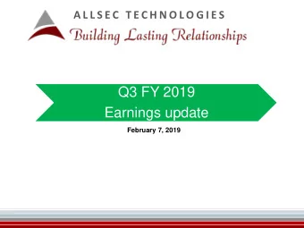 Q3 FY 2019  Earnings update  February 7, 2019  Disclaimer  This presentation may include statements