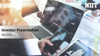 Investor Presentation  May 2018  Agenda  NIIT: Company Overview  Corporate Learning Group