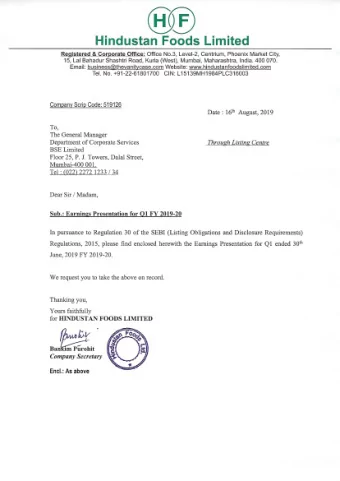 ([@ H i n d u s t a n F o o d s L i m i t e d R e g i s t e r e d &amp; C o r p o r a t e O ff i c