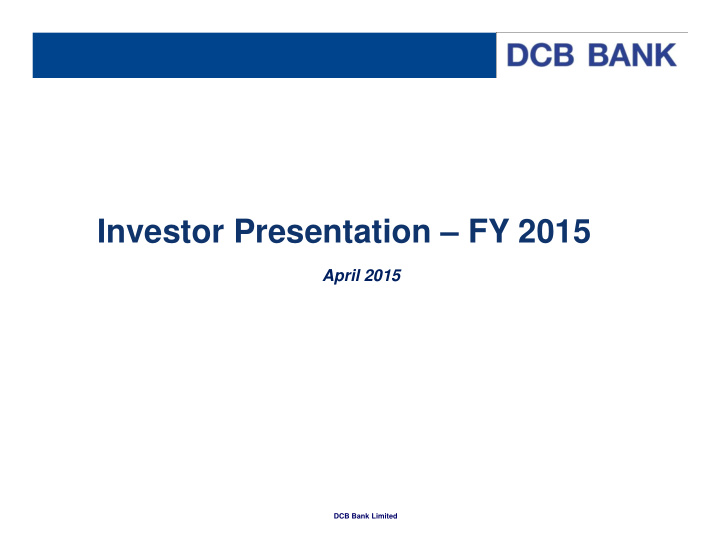 investor presentation fy 2015