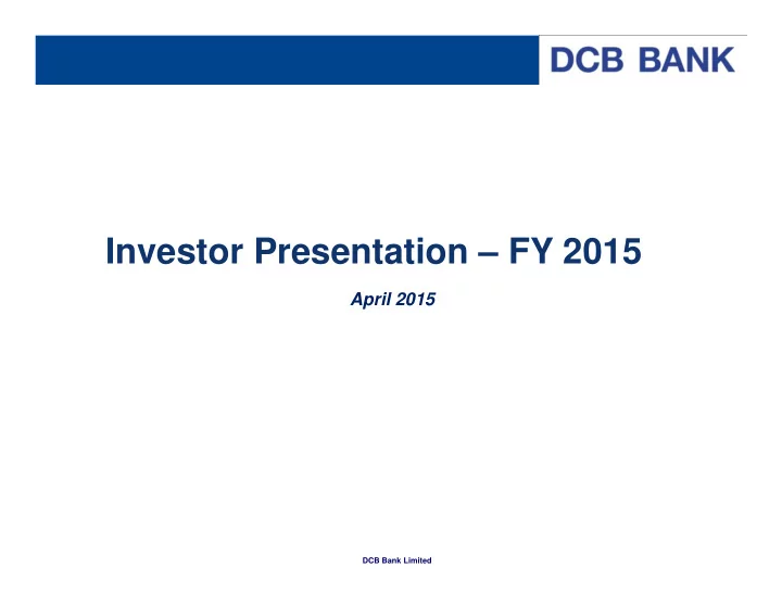 investor presentation fy 2015