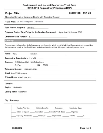 Environment and Natural Resources Trust Fund  2012-2013 Request for Proposals (RFP)  057-C2  ENRTF