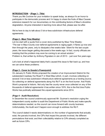INTRODUCTION    (Page 1 - Title)  Thank you Ms Cochran for your invitation to speak today,