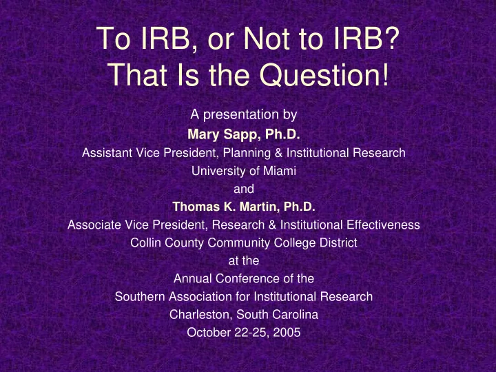to irb or not to irb that is the question